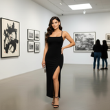 Vestido Longo Elegante com Trançadas e Fenda Lateral