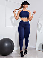 Conjunto Fitness Feminino Racy Legging Cintura Alta + Cropped Alcinha com Elásticos  Para Treinar com Conforto e Estilo