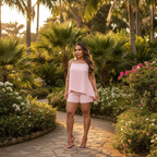 Conjunto Feminino Shorts e Blusa Assimétrica em Tecido Duna