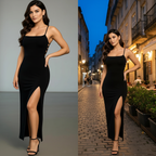 vestido longo elegante, vestido longo feminino, vestido com fenda lateral, vestido costas nuas, vestido costas trançadas, vestido sensual elegante, vestido longo bodycon, vestido colado feminino, vestido longo festa, vestido feminino para eventos, vestido longo noite, vestido longo sensual chic, vestido empina bumbum