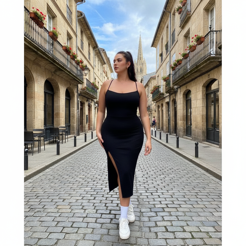 Vestido Longo Feminino Plus Size em Suplex com Alta Elasticidade