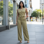 Conjunto Alfaiataria Feminino Calça e Colete Risca de Giz Look Social Elegante