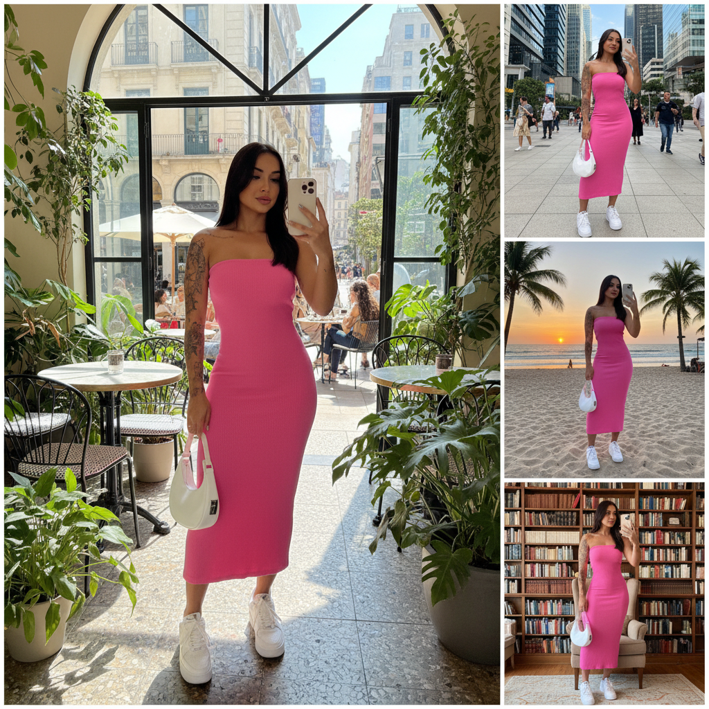 vestido midi canelado, vestido tomara que caia feminino, vestido feminino midi, vestido canelado midi, vestido básico feminino, vestido feminino moderno, vestido midi elegante, vestido midi casual, vestido midi verão, vestido canelado tomara que caia, vestido feminino cintura marcada, vestido feminino confortável