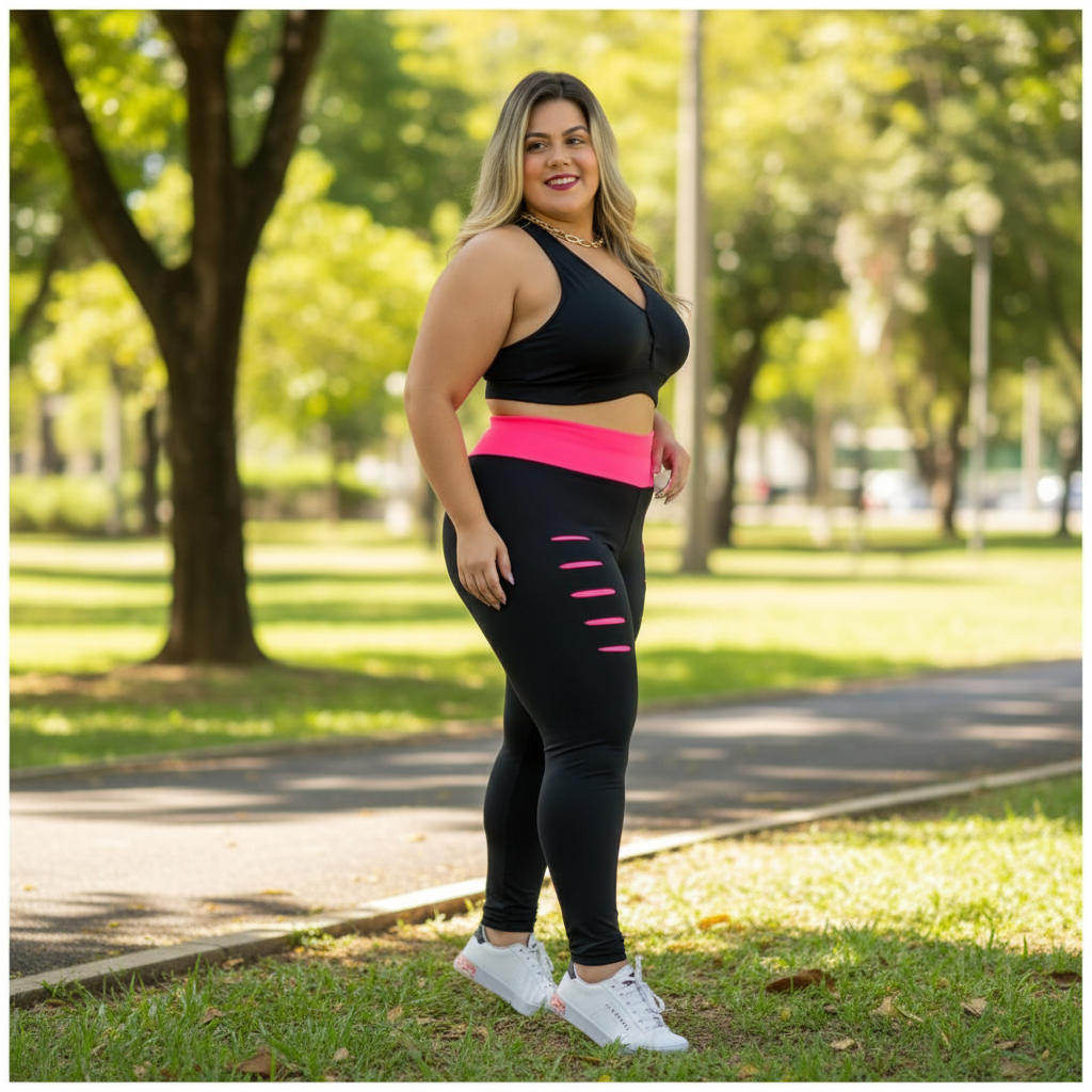 Conjunto Fitness Plus Size Feminino Legging e Top Suplex Cintura Alta