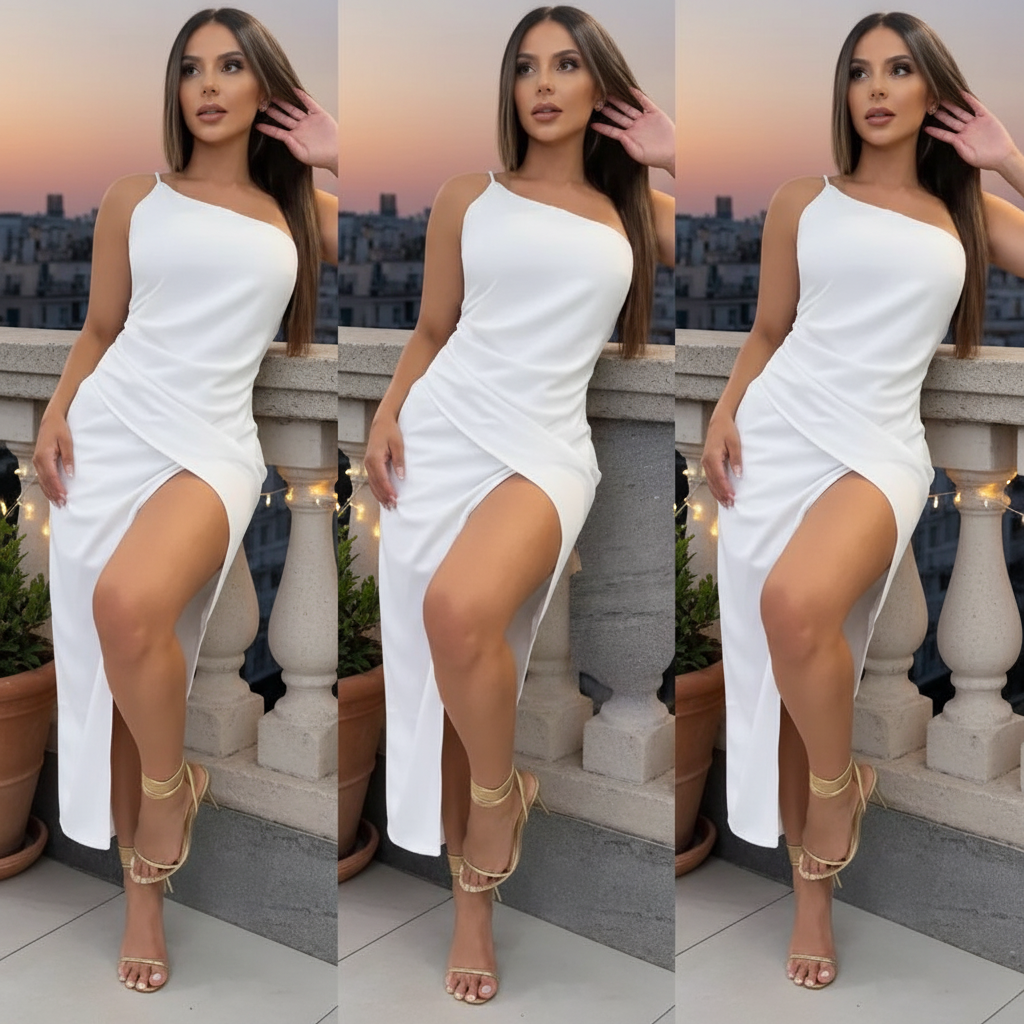 Vestido Longo Midi Feminino com Fenda Elegante