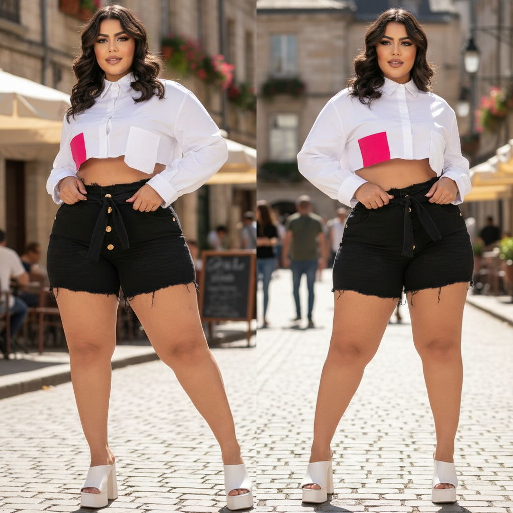 Short Jeans Plus Size Feminino com Lycra Cintura Alta