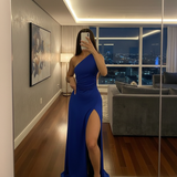 Vestido Longo Feminino Uma Alça com Fenda na Perna Elegante e Sofisticado