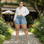 Short Jeans Plus Size Feminino com Lycra Cintura Alta