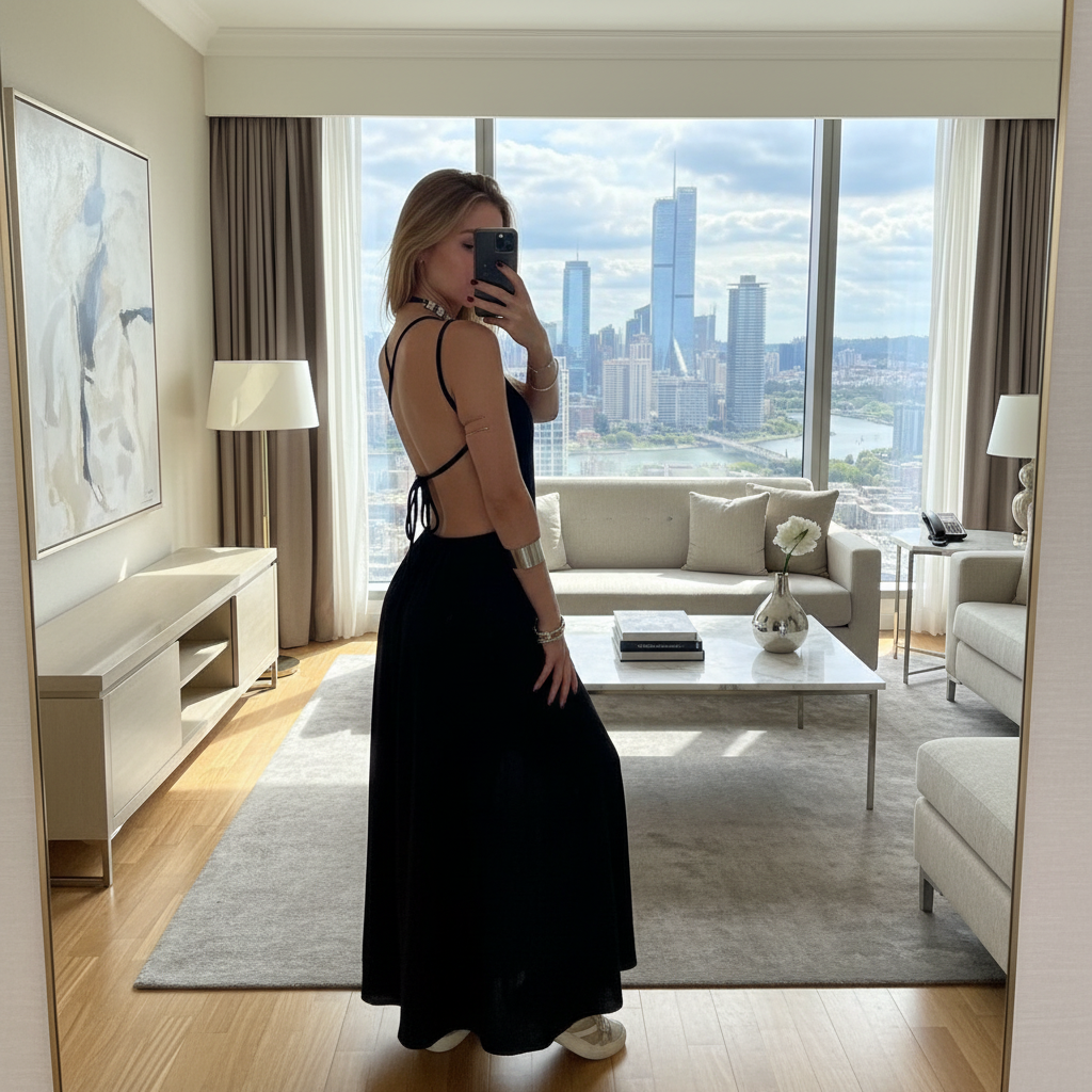 Vestido Longo Feminino Uma Alça com Fenda na Perna Elegante e Sofisticado