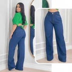 Calça Wide Leg Feminina Marmorizada Pantalona de Boca Larga e Cintura Alta - Entrega Grátis