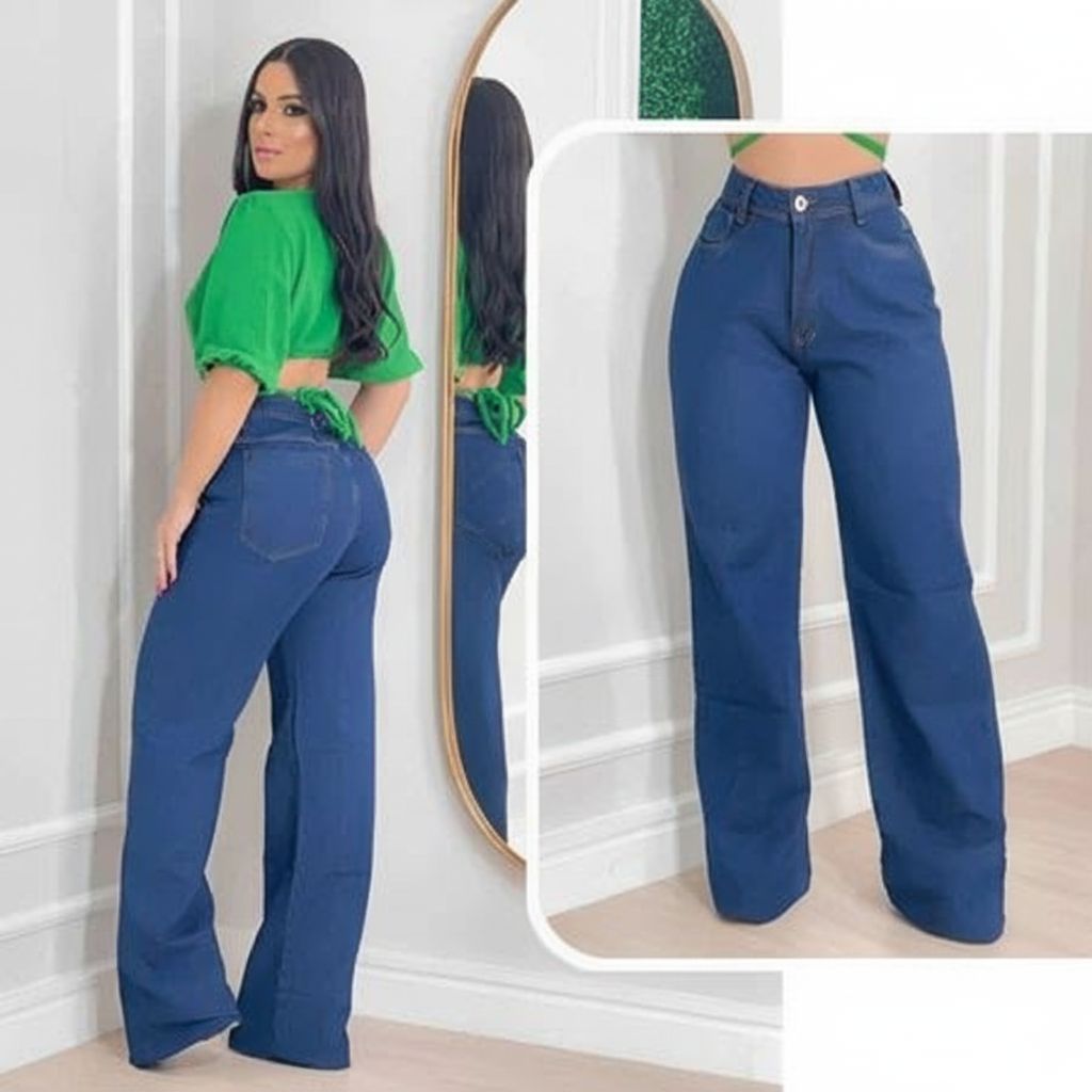 Calça Wide Leg Feminina Marmorizada Pantalona de Boca Larga e Cintura Alta - Entrega Grátis