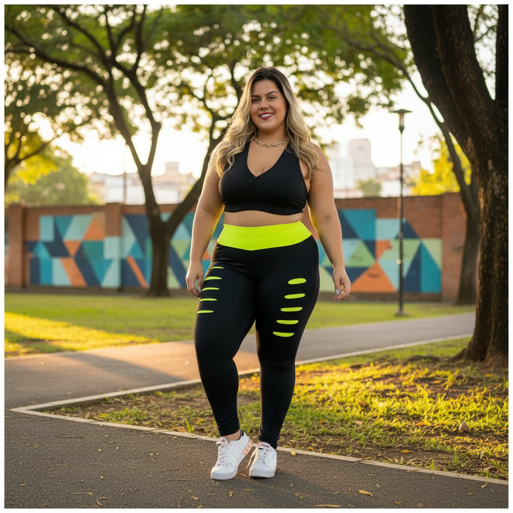 Conjunto Fitness Plus Size Feminino Legging e Top Suplex Cintura Alta