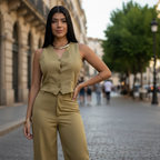 Conjunto Alfaiataria Feminino Calça e Colete Risca de Giz Look Social Elegante