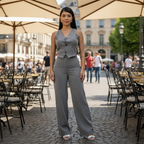 Conjunto Alfaiataria Feminino Calça e Colete Risca de Giz Look Social Elegante