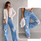 Calça Wide Leg Feminina Marmorizada Pantalona de Boca Larga e Cintura Alta - Entrega Grátis
