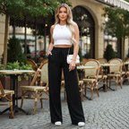 Calça Pantalona Feminina Cintura Alta e Corte Reto Tecido Duna com Bolso