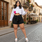 Short Jeans Plus Size Feminino com Lycra Cintura Alta