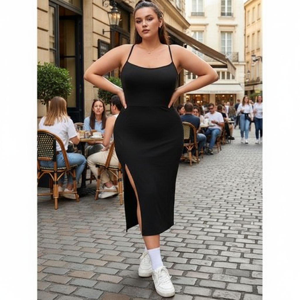 Vestido Longo Feminino Plus Size em Suplex com Alta Elasticidade