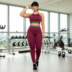 Conjunto Fitness Feminino Legging Cintura Alta com Top Cropped Racy em Suplex Premium Zero Transparência para Treinos