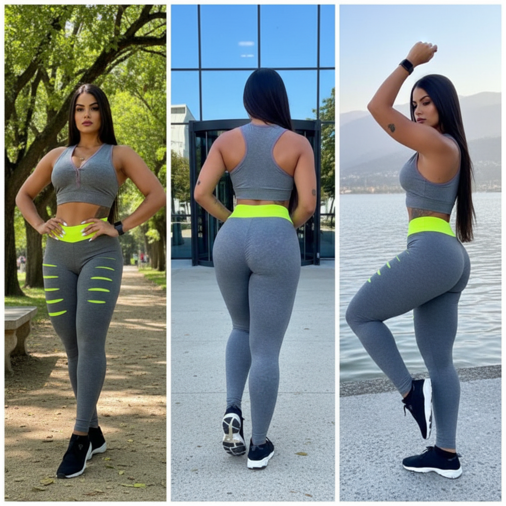 Conjunto Feminino Calça Legging Detonada e Top Fitness para Academia Treino