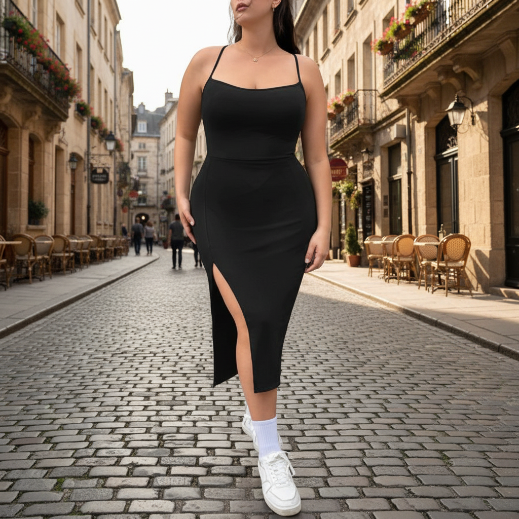 Vestido Longo Feminino Plus Size em Suplex com Alta Elasticidade