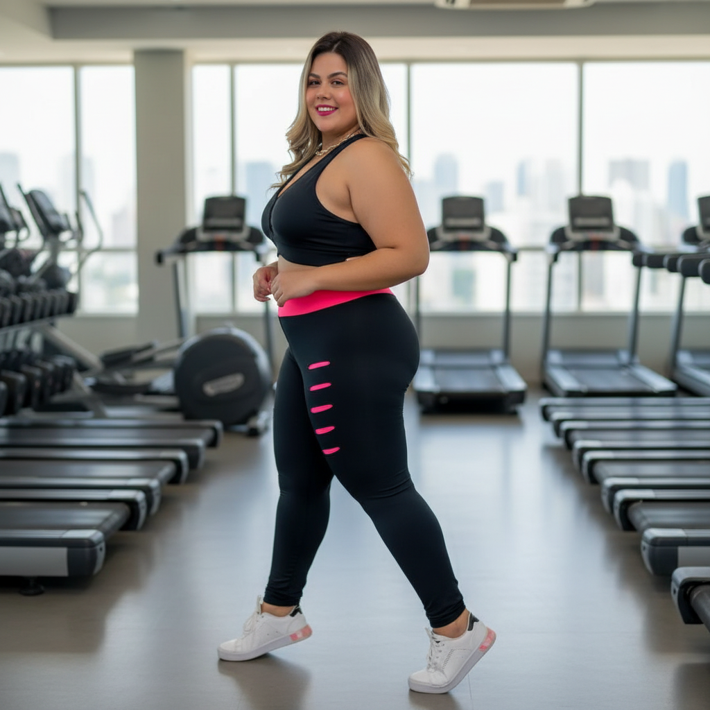 Conjunto Fitness Plus Size Feminino Legging e Top Suplex Cintura Alta