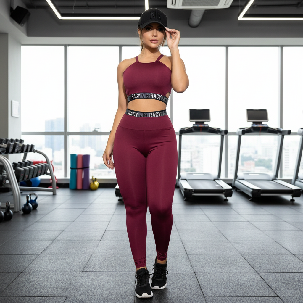 Conjunto Fitness Feminino Legging Cintura Alta com Top Cropped Racy em Suplex Premium Zero Transparência para Treinos