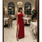 Vestido Longo Feminino Uma Alça com Fenda na Perna Elegante e Sofisticado