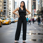 Conjunto Alfaiataria Feminino Calça e Colete Risca de Giz Look Social Elegante