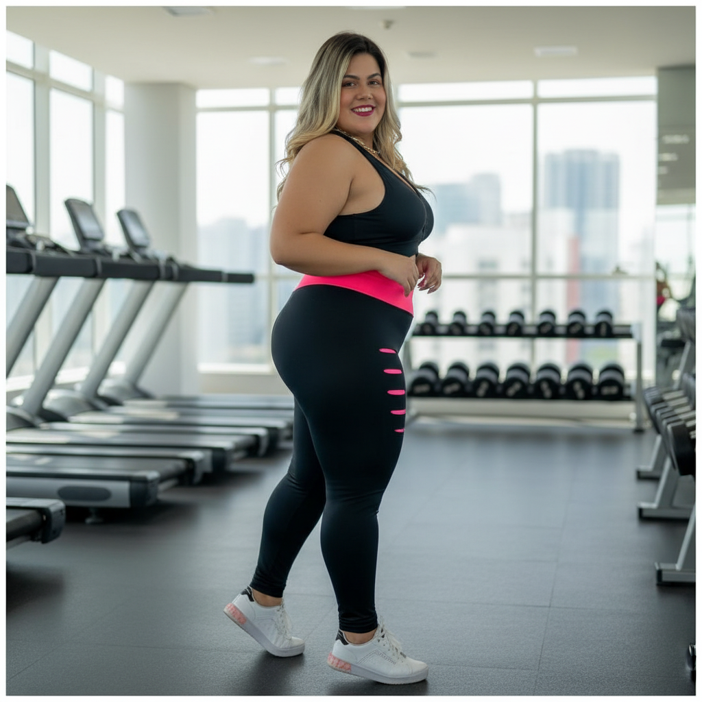 Conjunto Fitness Plus Size Feminino Legging e Top Suplex Cintura Alta