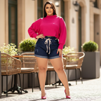 Short Jeans Plus Size Feminino com Lycra Cintura Alta