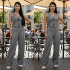 Conjunto Alfaiataria Feminino Calça e Colete Risca de Giz Look Social Elegante