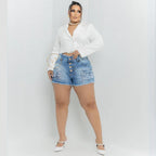 Short Jeans Plus Size Feminino com Lycra Cintura Alta
