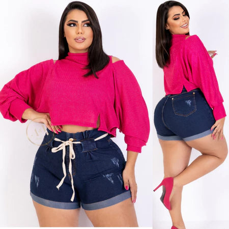 Short Jeans Plus Size Feminino com Lycra Cintura Alta