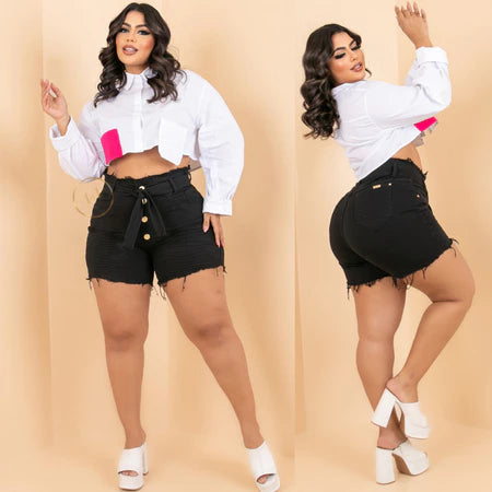 Short Jeans Plus Size Feminino com Lycra Cintura Alta