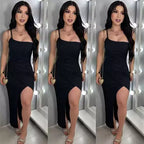 Vestido Longo Midi Feminino com Fenda Elegante