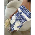 Vestido Feminino Estampado Tomara Que Caia com Fenda Mídi