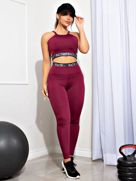 Conjunto Fitness Feminino Legging Cintura Alta com Top Cropped Racy em Suplex Premium Zero Transparência para Treinos