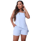 conjunto feminino assimétrico, conjunto feminino shorts e blusa, conjunto feminino moderno, conjunto casual feminino, conjunto feminino verão, blusa feminina regulagem, shorts feminino com bolso, conjunto feminino forrado, conjunto feminino confortável, look feminino estiloso
