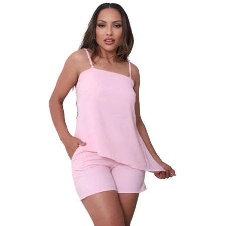 conjunto feminino assimétrico, conjunto feminino shorts e blusa, conjunto feminino moderno, conjunto casual feminino, conjunto feminino verão, blusa feminina regulagem, shorts feminino com bolso, conjunto feminino forrado, conjunto feminino confortável, look feminino estiloso