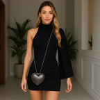 Vestido Feminino Suplex Um Ombro Só – Manga Longa, Curto, Assimétrico, Moda Gringa Ano Novo