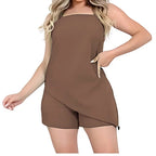 conjunto feminino assimétrico, conjunto feminino shorts e blusa, conjunto feminino moderno, conjunto casual feminino, conjunto feminino verão, blusa feminina regulagem, shorts feminino com bolso, conjunto feminino forrado, conjunto feminino confortável, look feminino estiloso