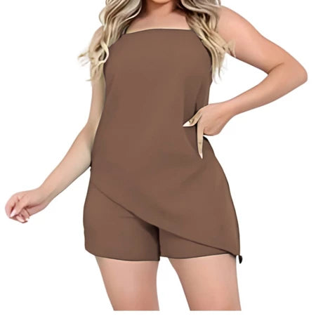 conjunto feminino assimétrico, conjunto feminino shorts e blusa, conjunto feminino moderno, conjunto casual feminino, conjunto feminino verão, blusa feminina regulagem, shorts feminino com bolso, conjunto feminino forrado, conjunto feminino confortável, look feminino estiloso