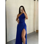 Vestido Longo Feminino Uma Alça com Fenda na Perna Elegante e Sofisticado